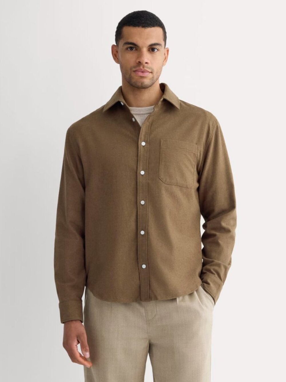 Everlane Men's Brushed Flannel Shirt in Heathered Brown Brown, Size Medium